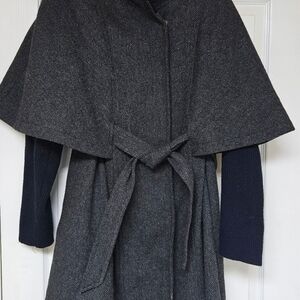 Gray Herringbone Cape Coat